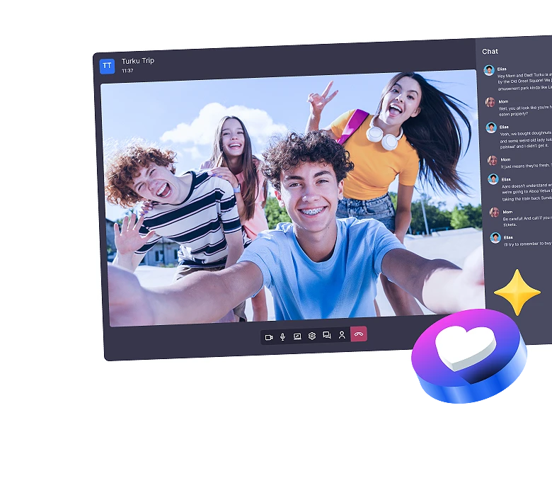 <div>Communicate easily</div>
<div>with family and friends</div>
<div>in #One – <strong>for FREE</strong></div>